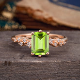 2 Carat Emerald Cut Peridot Wedding Ring Classic Side Stone Promise Ring